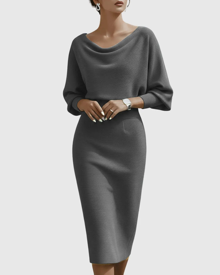 Women's Elegant Bodycon Midi Wedding Guest Dress with Boat Neck