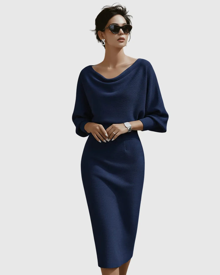 Women's Elegant Bodycon Midi Wedding Guest Dress with Boat Neck