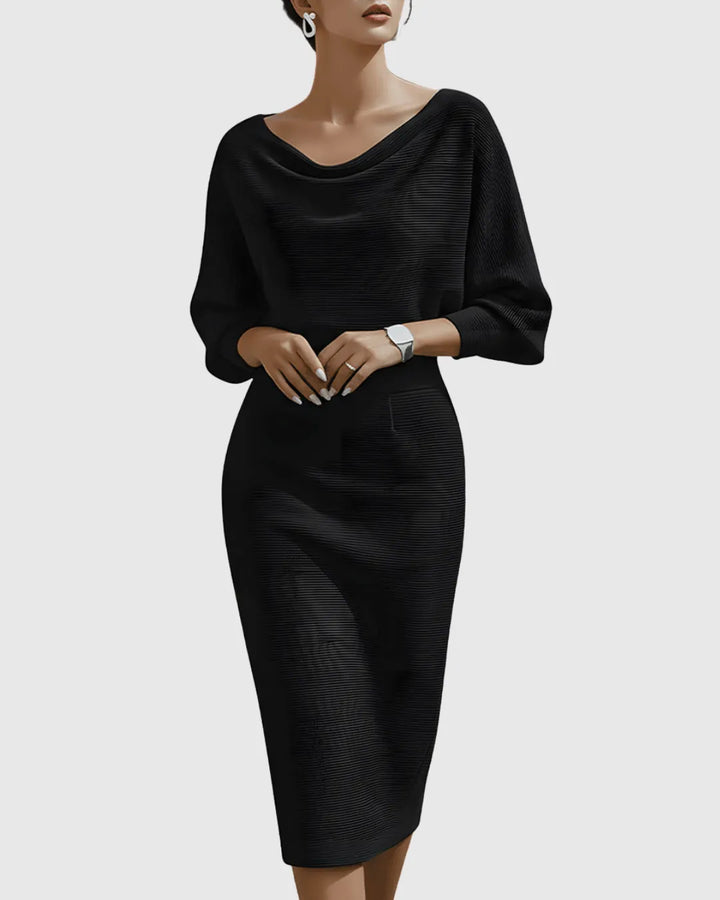 Women's Elegant Bodycon Midi Wedding Guest Dress with Boat Neck