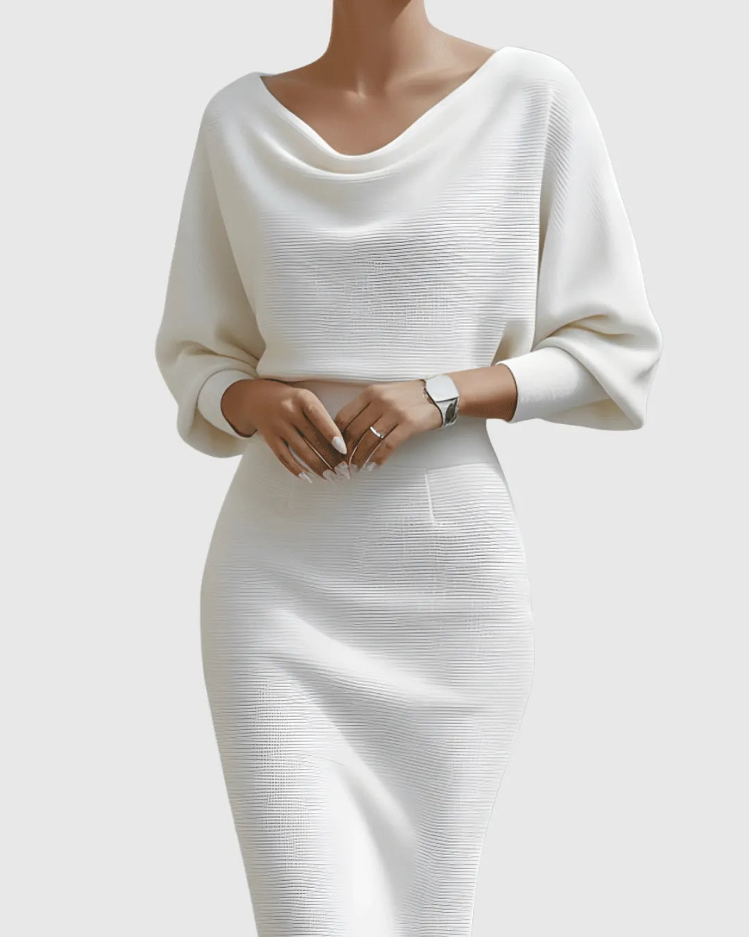 Women's Elegant Bodycon Midi Wedding Guest Dress with Boat Neck