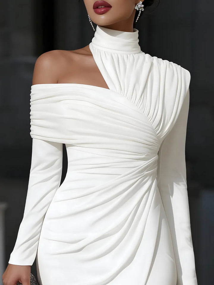 Women's Elegant Bodycon Midi Wedding Guest Dress with High Neck