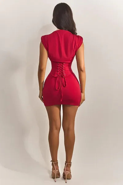 Women's Elegant Bodycon Mini Cocktail Dress with Cap Sleeve