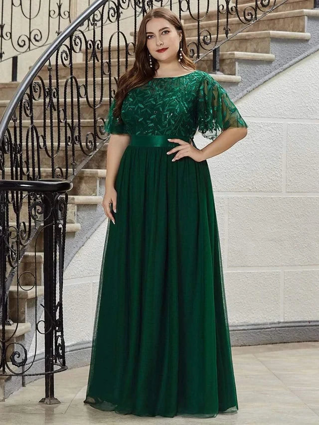 Women's Elegant Embroidered Maxi Wedding Guest Dresses with Flutter Sleeve