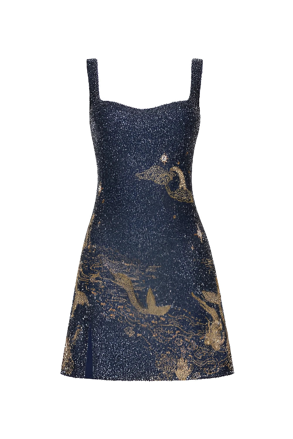 Women's Elegant Embroidered Mini Cocktail Dress with Slit