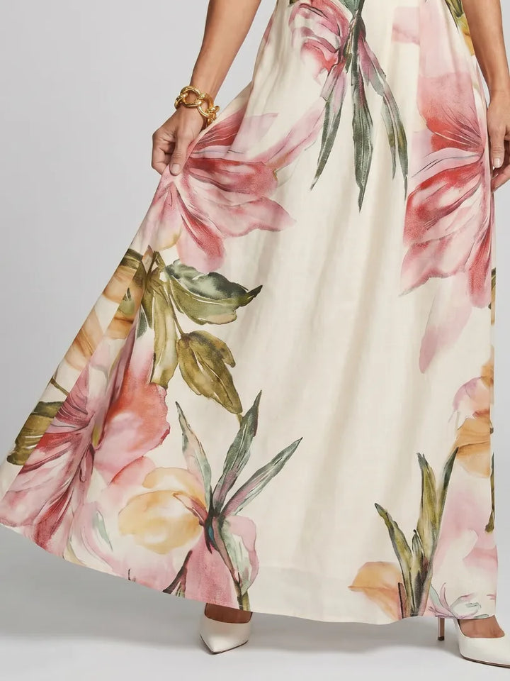 Women's Elegant Floral Maxi Wedding Guest Dress with Halter Neck Neckline