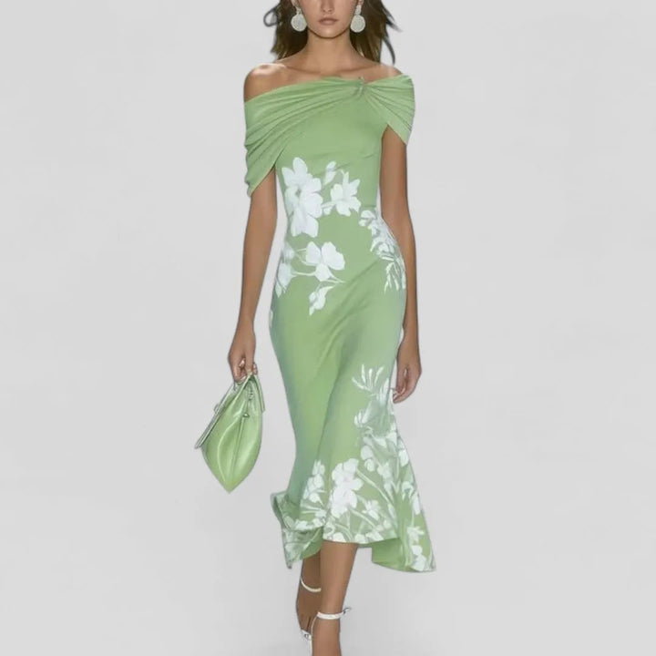 Women's Elegant Floral Midi Wedding Guest Dress with Slit