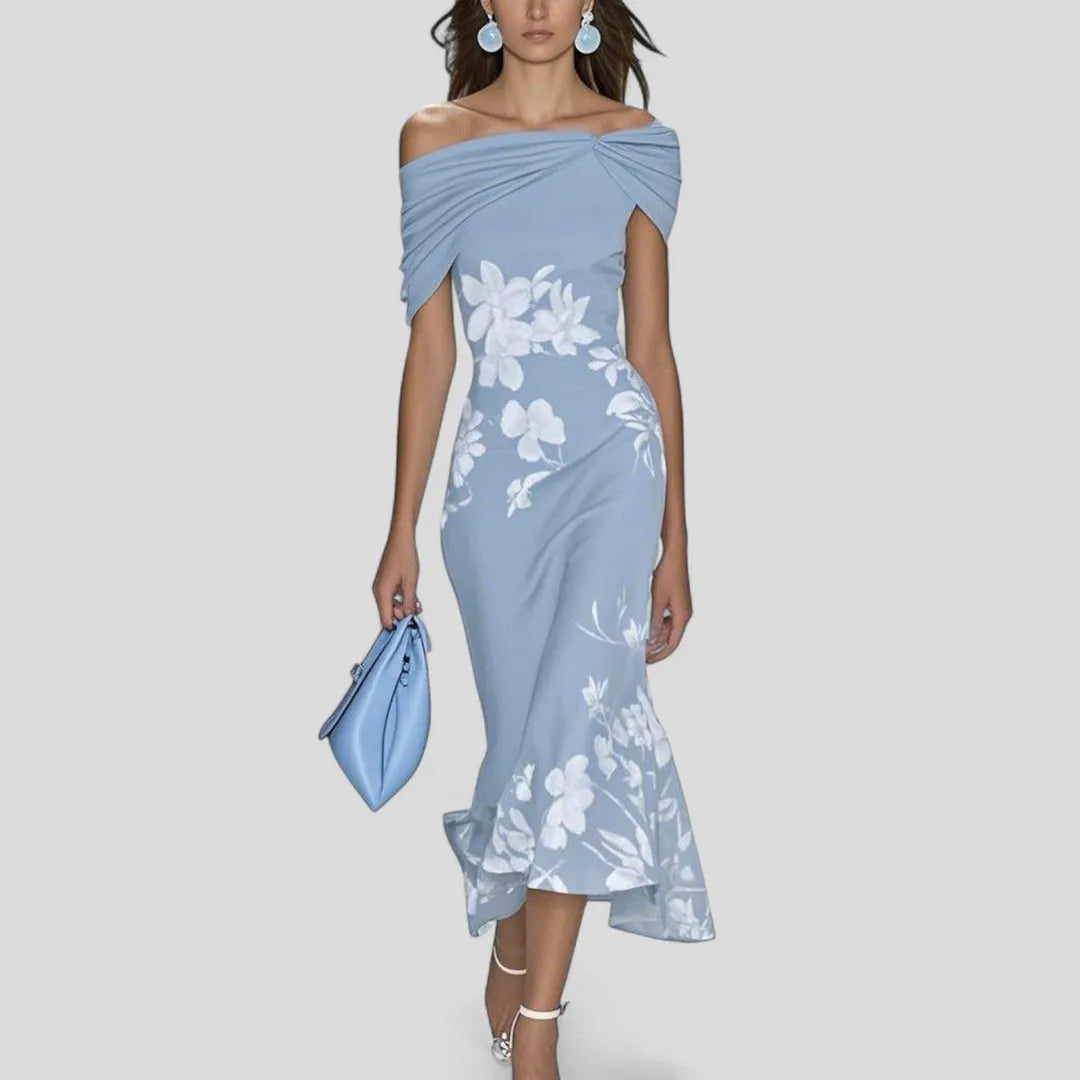 Women's Elegant Floral Midi Wedding Guest Dress with Slit