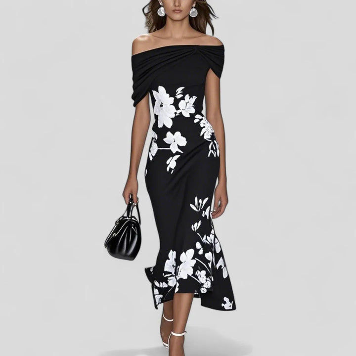 Women's Elegant Floral Midi Wedding Guest Dress with Slit