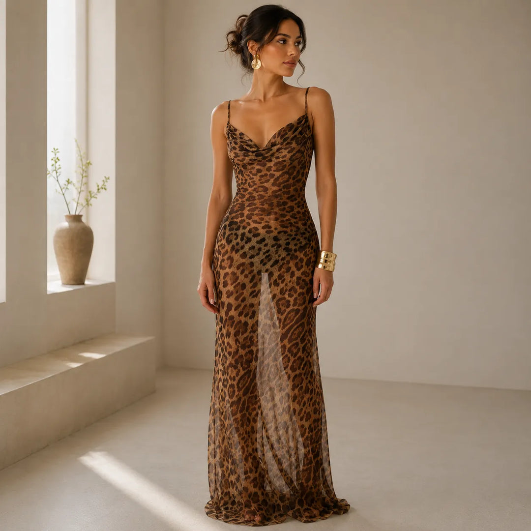 Women's Elegant Flowy Maxi Cocktail Dresses with Scoop Neck