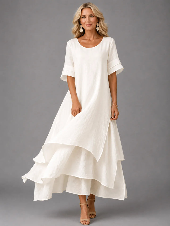 Women's Elegant Flowy Maxi Wedding Guest Dress with Bell Sleeve 