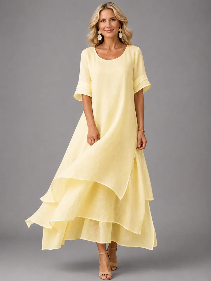 Women's Elegant Flowy Maxi Wedding Guest Dress with Bell Sleeve 