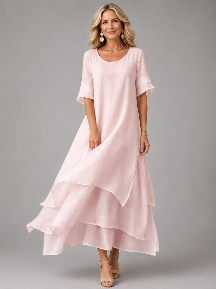 Women's Elegant Flowy Maxi Wedding Guest Dress with Bell Sleeve 