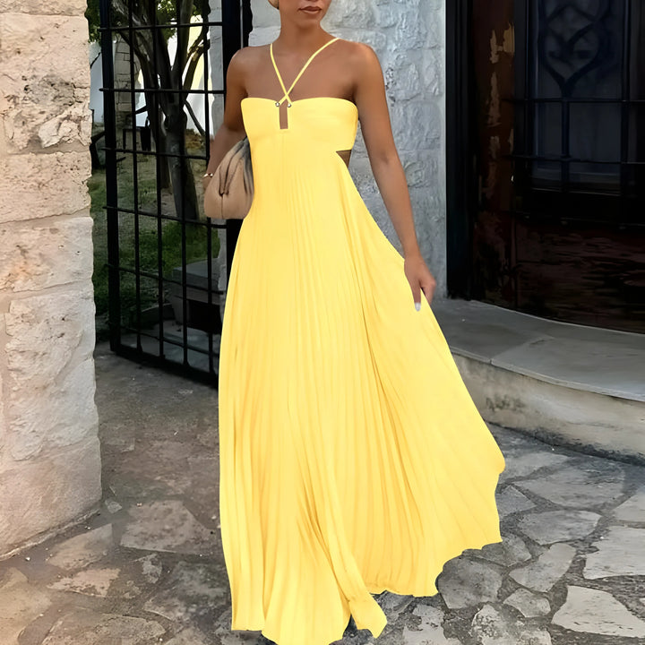 Women’s Elegant Flowy Maxi Wedding Guest Dress with Halter Neck