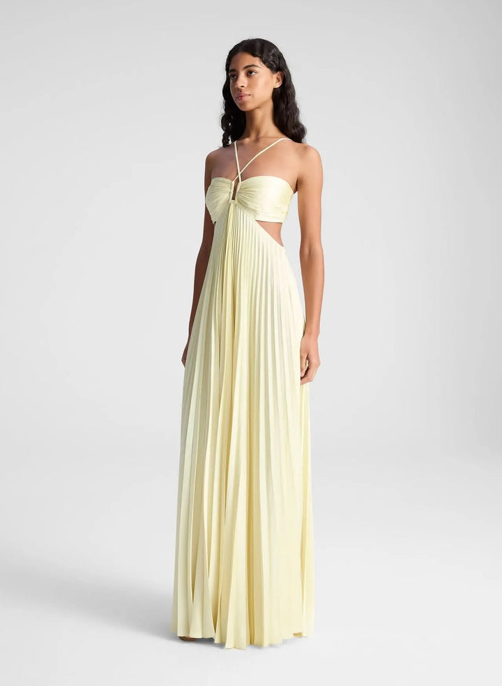Women’s Elegant Flowy Maxi Wedding Guest Dress with Halter Neck