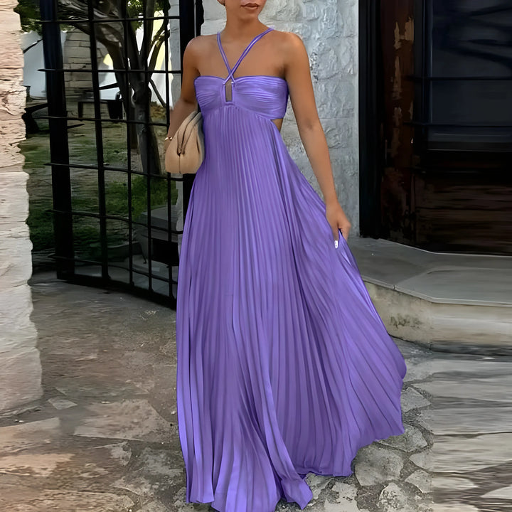 Women’s Elegant Flowy Maxi Wedding Guest Dress with Halter Neck