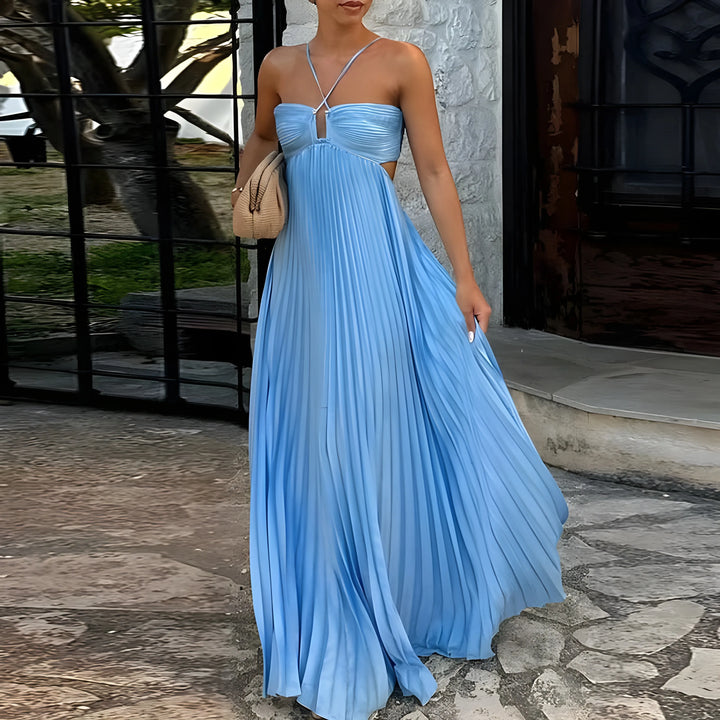 Women’s Elegant Flowy Maxi Wedding Guest Dress with Halter Neck