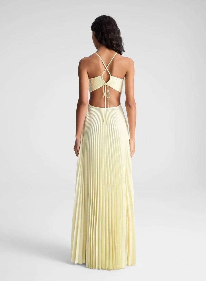 Women’s Elegant Flowy Maxi Wedding Guest Dress with Halter Neck