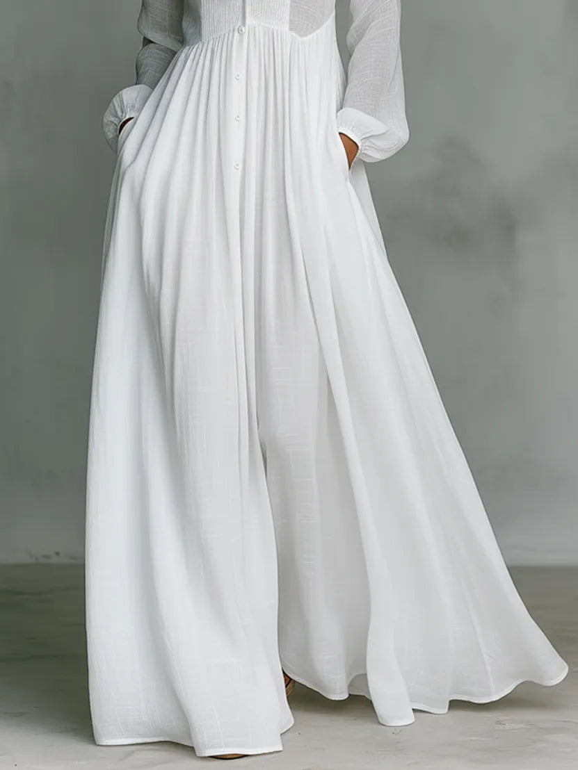 Women's Elegant Flowy Maxi Wedding Guest Dress with High Neck