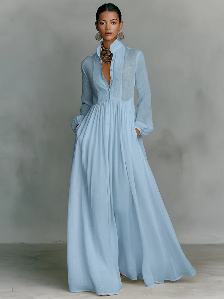 Women's Elegant Flowy Maxi Wedding Guest Dress with High Neck