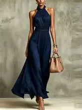 Women's Elegant Flowy Maxi Wedding Guest Dress with Ruched Detail