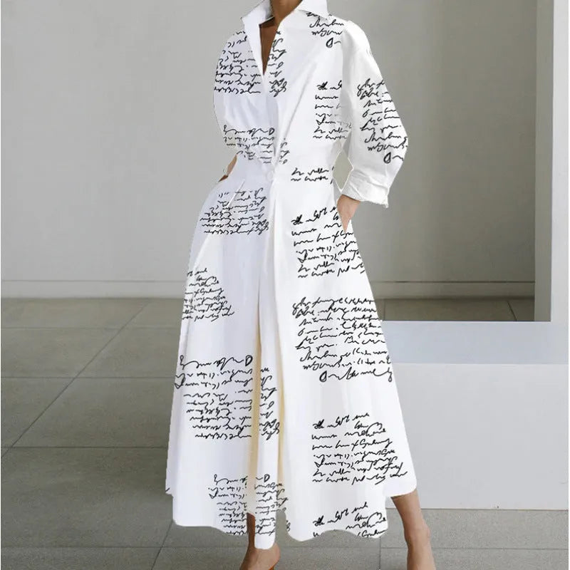 Women's Elegant Flowy Midi Wedding Guest Dress with Collared Neckline