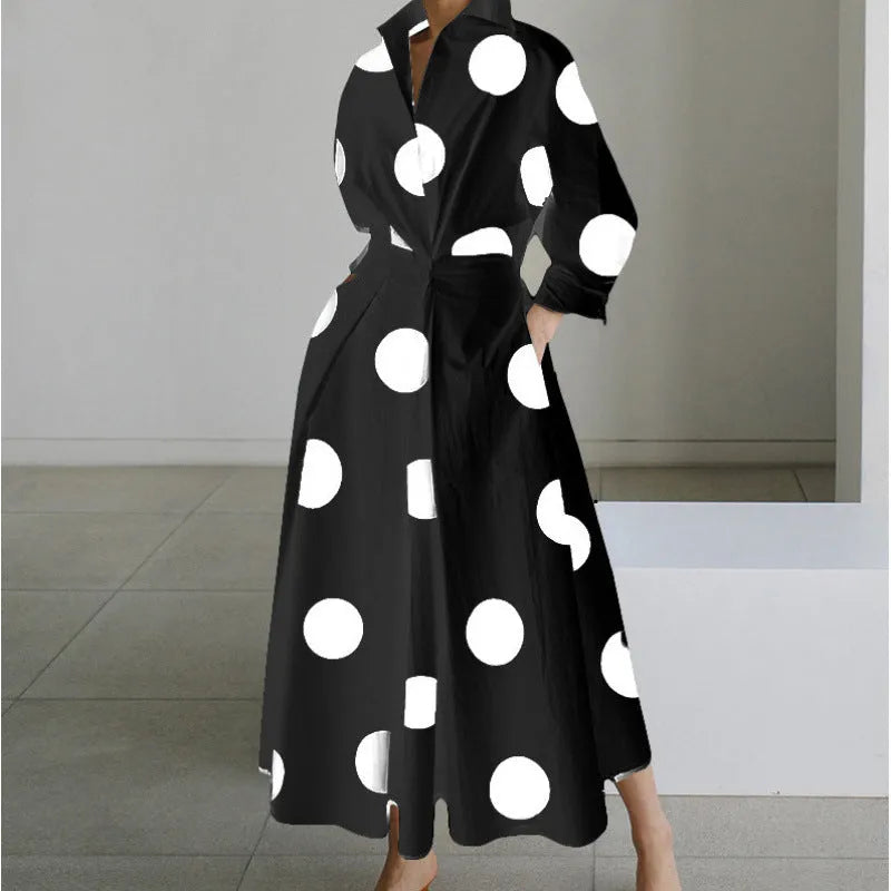 Women's Elegant Flowy Midi Wedding Guest Dress with Collared Neckline