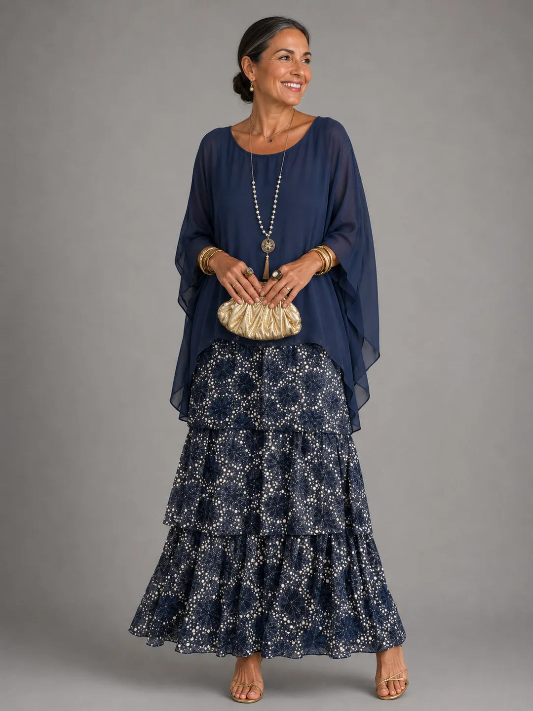 Women's Elegant Flowy Maxi Wedding Guest Dress with Ruffle