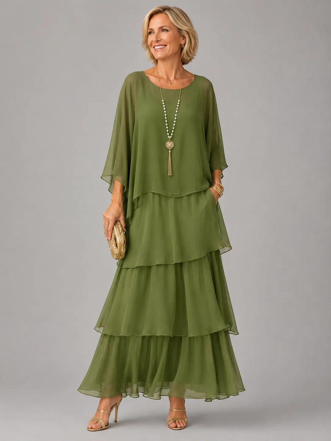 Women's Elegant Flowy Maxi Wedding Guest Dress with Ruffle