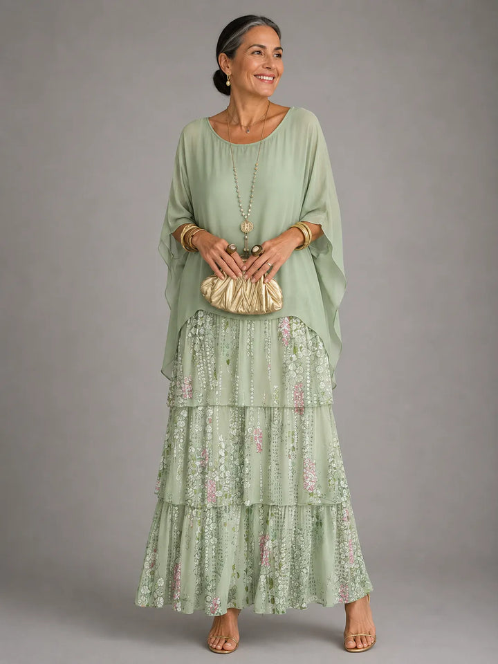 Women's Elegant Flowy Maxi Wedding Guest Dress with Ruffle
