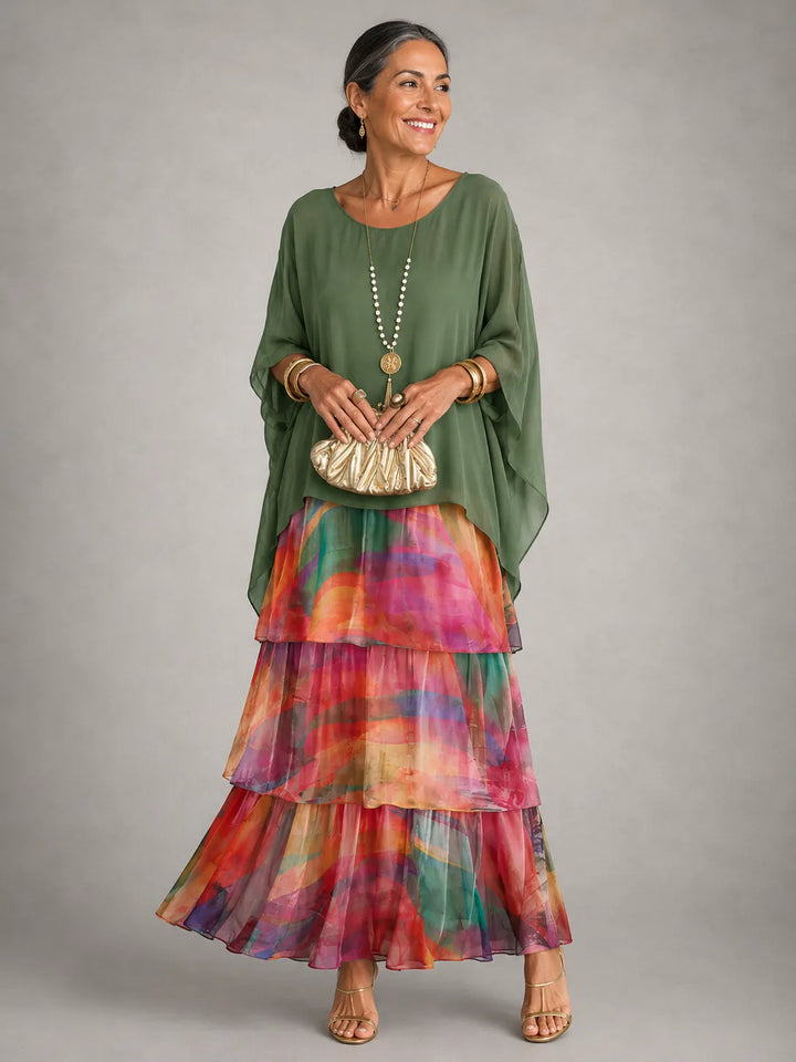 Women's Elegant Flowy Maxi Wedding Guest Dress with Ruffle