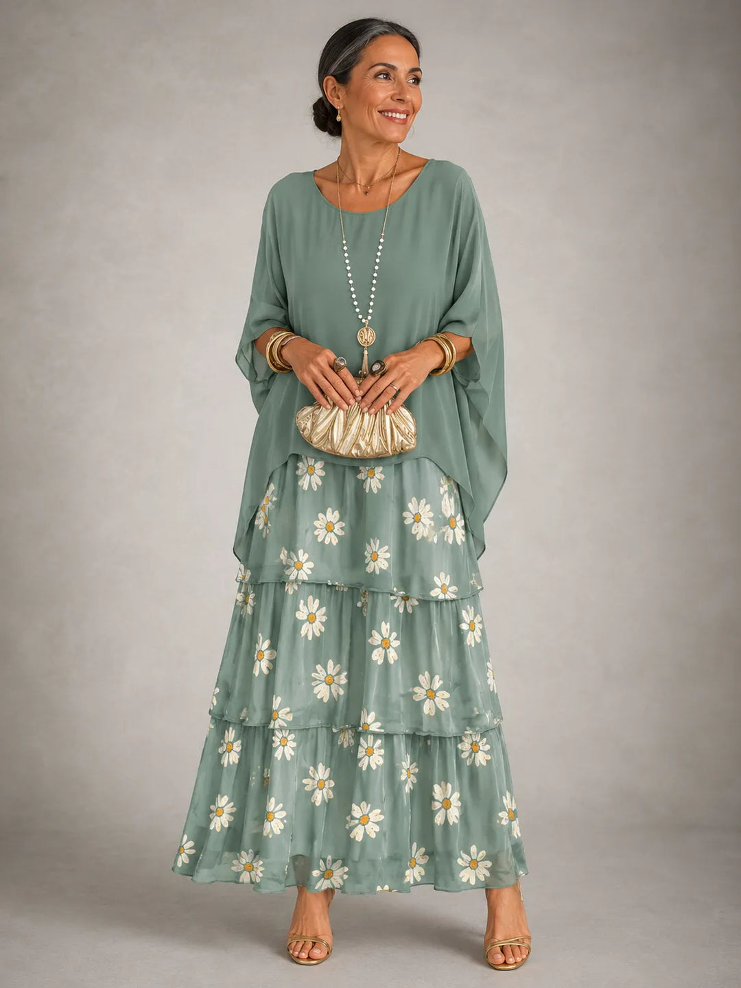 Women's Elegant Flowy Maxi Wedding Guest Dress with Ruffle