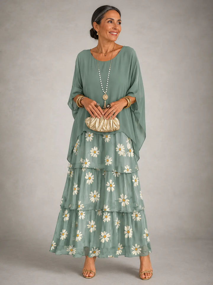 Women's Elegant Flowy Maxi Wedding Guest Dress with Ruffle