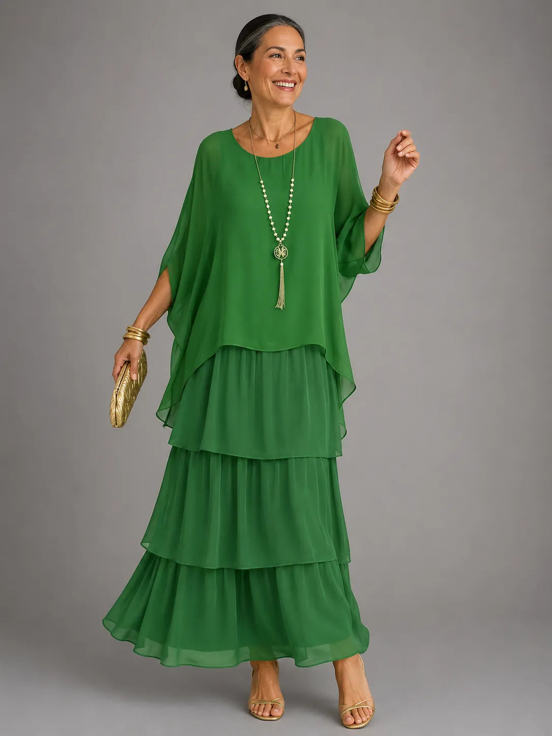 Women's Elegant Flowy Maxi Wedding Guest Dress with Ruffle