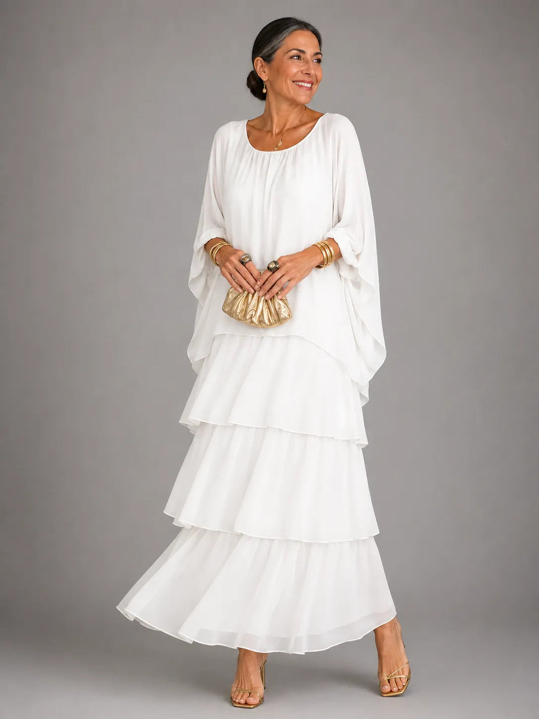 Women's Elegant Flowy Maxi Wedding Guest Dress with Ruffle