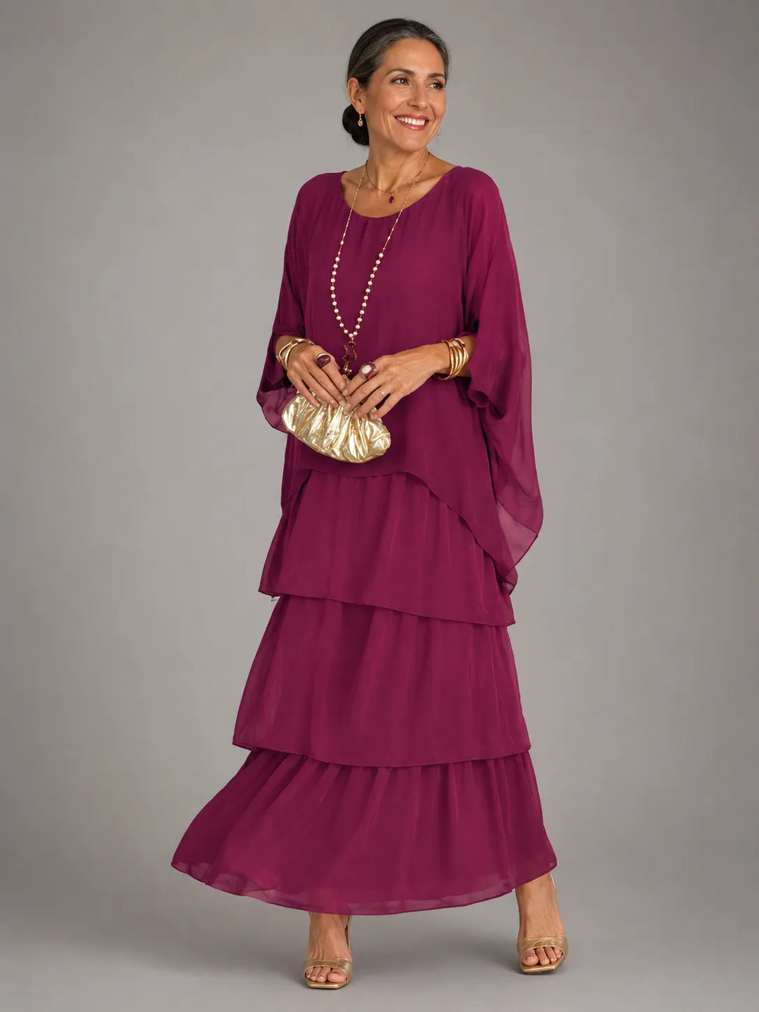 Women's Elegant Flowy Maxi Wedding Guest Dress with Ruffle