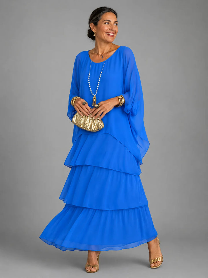 Women's Elegant Flowy Maxi Wedding Guest Dress with Ruffle