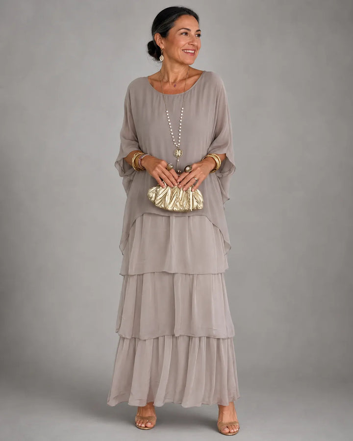 Women's Elegant Flowy Maxi Wedding Guest Dress with Ruffle