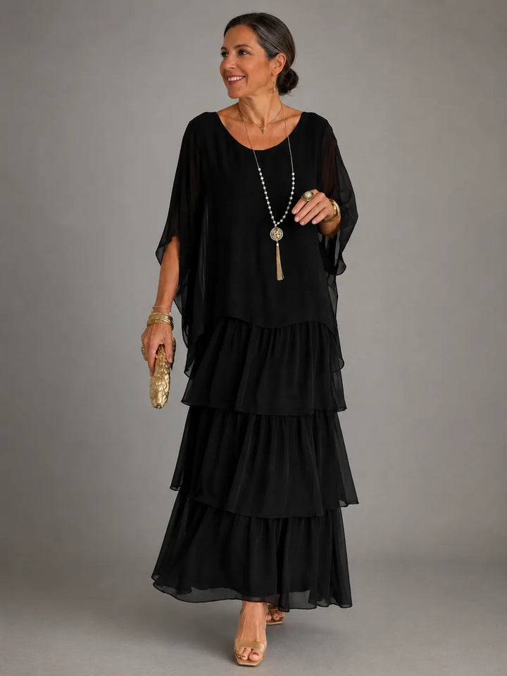 Women's Elegant Flowy Maxi Wedding Guest Dress with Ruffle