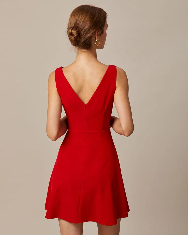 Women's Elegant Flowy Mini Cocktail Dress with Boat Neck
