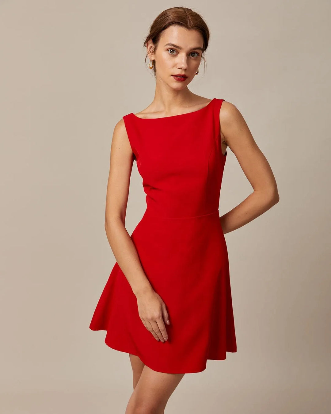 Women's Elegant Flowy Mini Cocktail Dress with Boat Neck