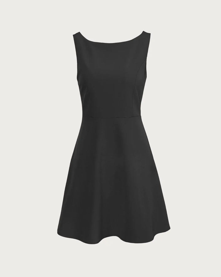 Women's Elegant Flowy Mini Cocktail Dress with Boat Neck