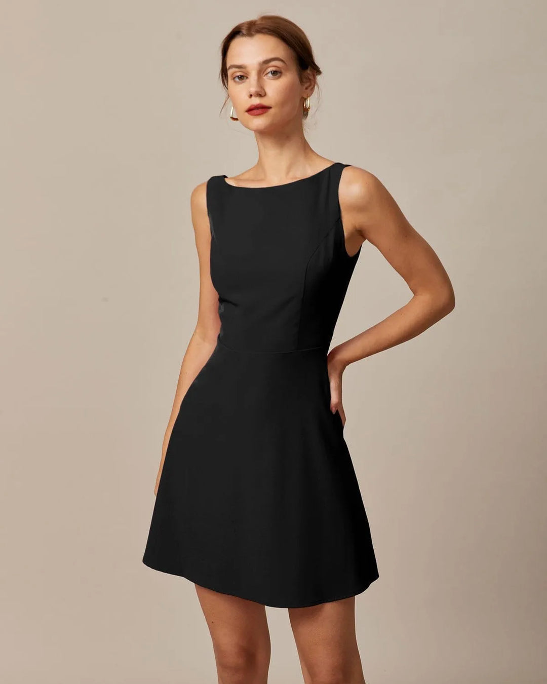 Women's Elegant Flowy Mini Cocktail Dress with Boat Neck
