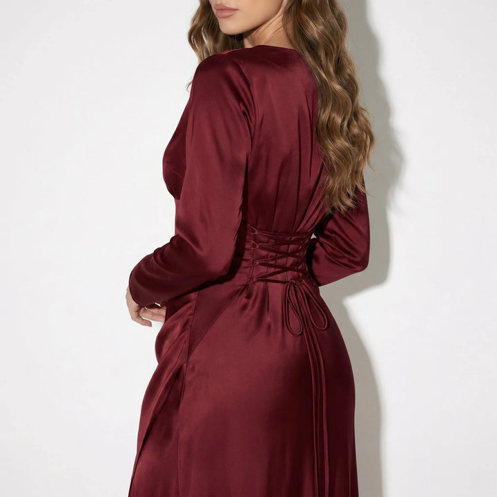 Women's Elegant Formal Maxi Wedding Guest Dress with Bell Sleeves