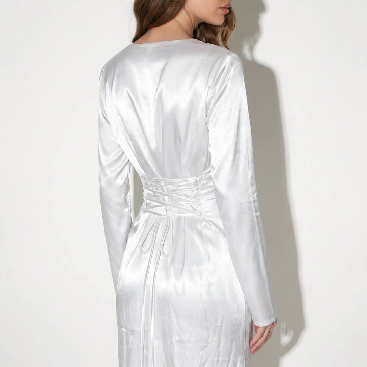 Women's Elegant Formal Maxi Wedding Guest Dress with Bell Sleeves