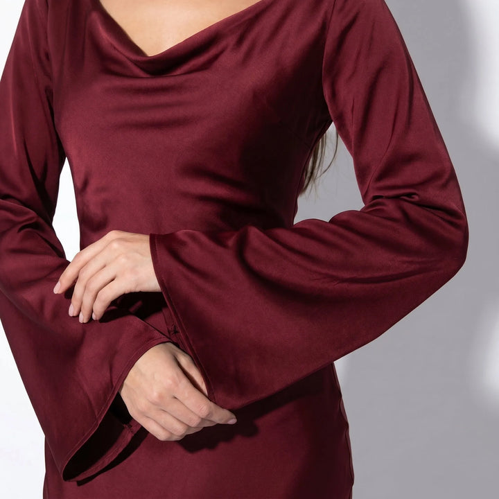 Women's Elegant Formal Maxi Wedding Guest Dress with Bell Sleeves