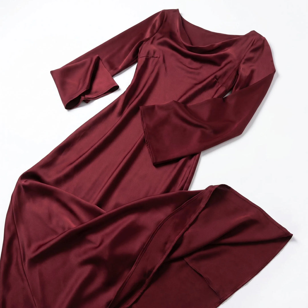 Women's Elegant Formal Maxi Wedding Guest Dress with Bell Sleeves