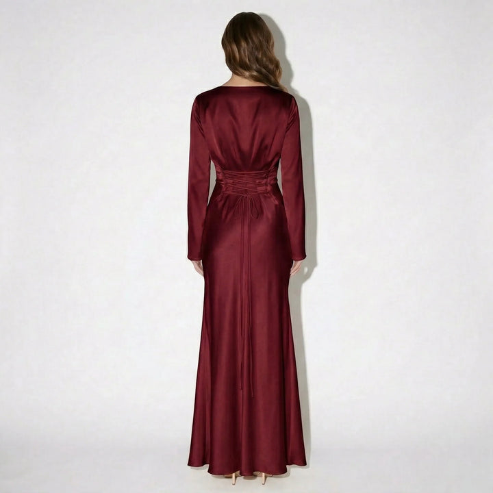 Women's Elegant Formal Maxi Wedding Guest Dress with Bell Sleeves