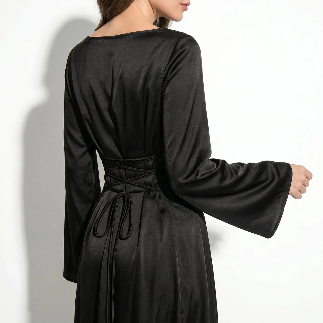 Women's Elegant Formal Maxi Wedding Guest Dress with Bell Sleeves