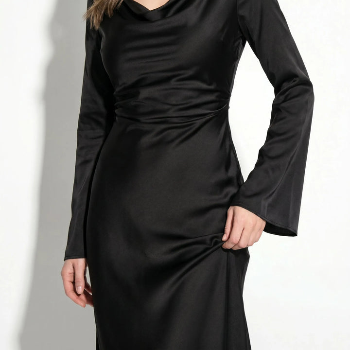 Women's Elegant Formal Maxi Wedding Guest Dress with Bell Sleeves