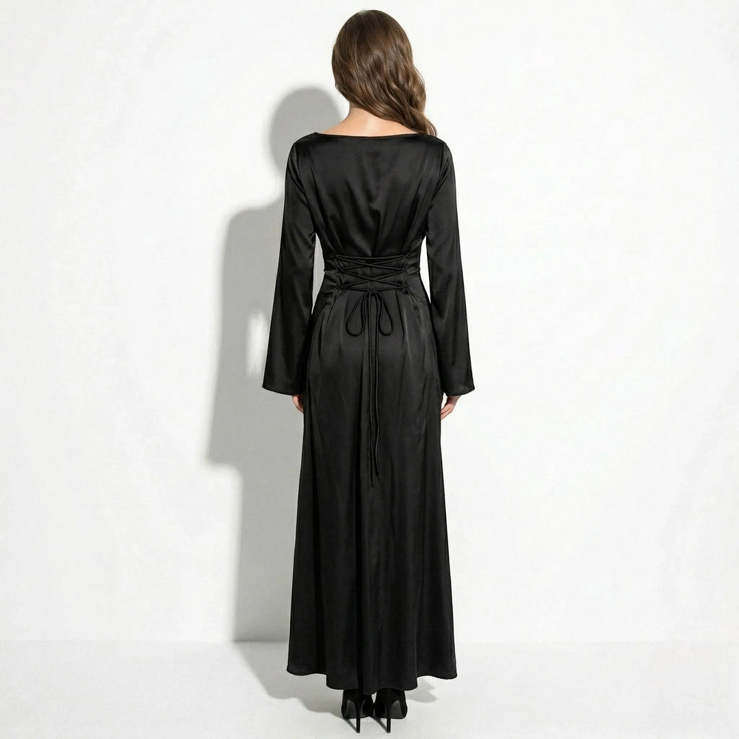 Women's Elegant Formal Maxi Wedding Guest Dress with Bell Sleeves